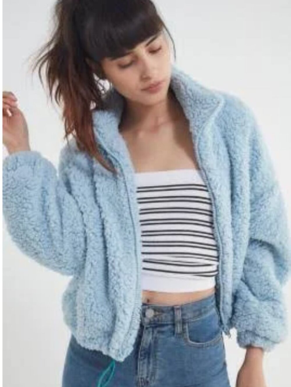 Urban Outfitters Willow Fuzzy Drawstring Cropped Teddy Jacket | XS
